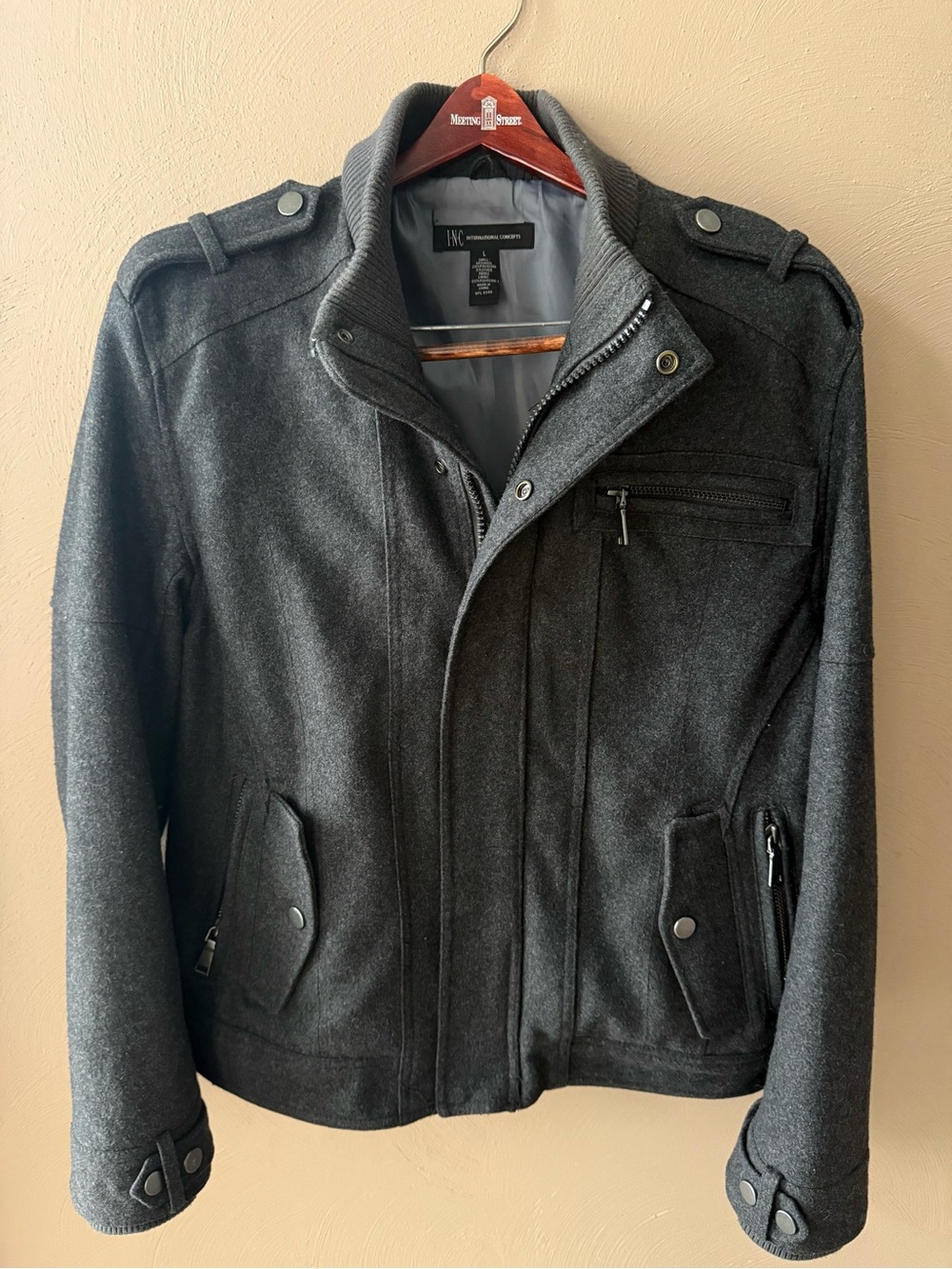 INC International Concepts Charcoal Gray Military Bomber Style Jacket Sz Large